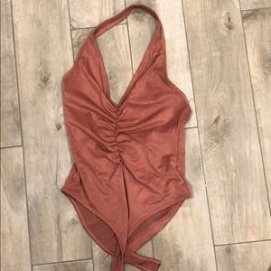 Halter neck suede body suit